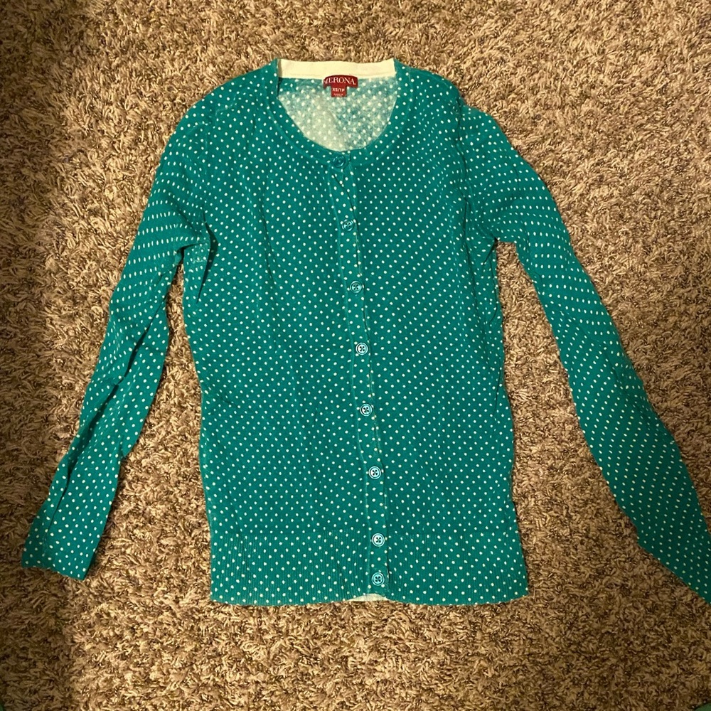 Merona sweater green with white polka dots size xs